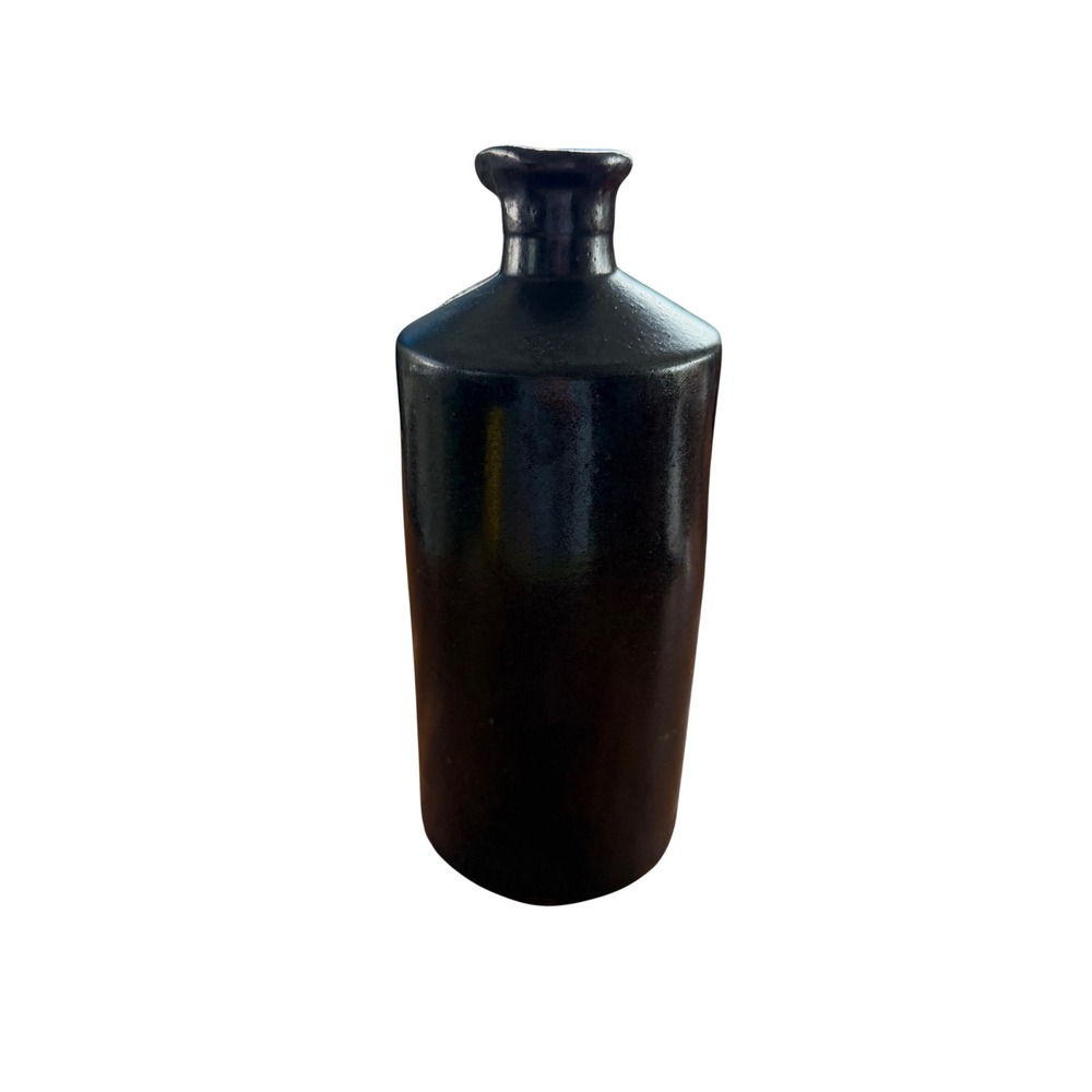 Antique 19th C Stoneware Master Ink Bottle Pouring Spout Dark Glaze 9"
